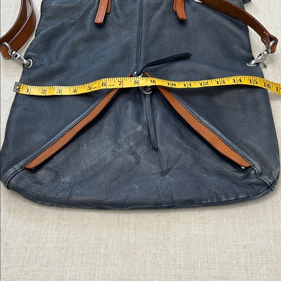 Christopher Kon Crossbody Bag Blue Leather Large Travel Tan Buckles - Picture 15 of 16